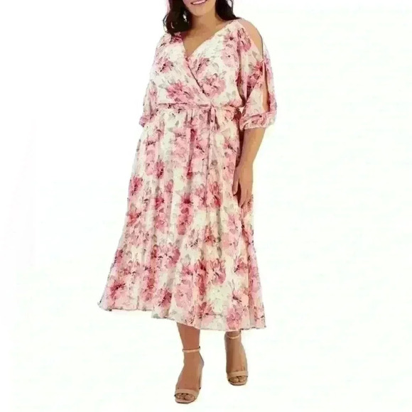 Anne Klein Dresses & Skirts - Anne Klein Floral Print Cold Shoulder Belted Dress Size 0X